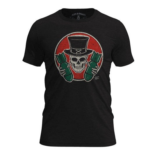 Top Hat Skull & Bombs - Military Theme T-Shirt